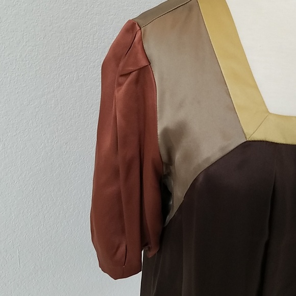 Faconnable Brown Dressy Silk Short Sleeve Blouse - Picture 4 of 6